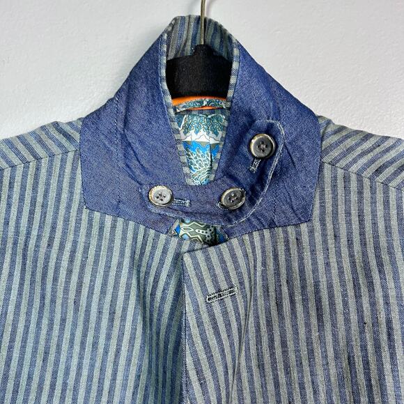 Tallia Linen sport coat Men's size 42 R convertible collar striped unique Mason - Picture 4 of 16